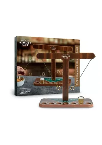 Vintage Ring Swing Drinking Game, Handcrafted Wood Party Ice Breaker, 2 Player Shot Taking Activity, Includes Shot Glass