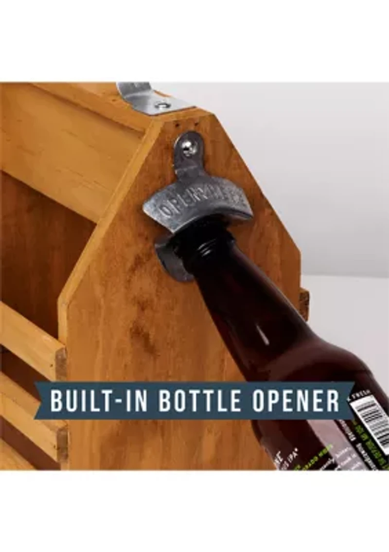 Wood Bottle Caddy with Opener