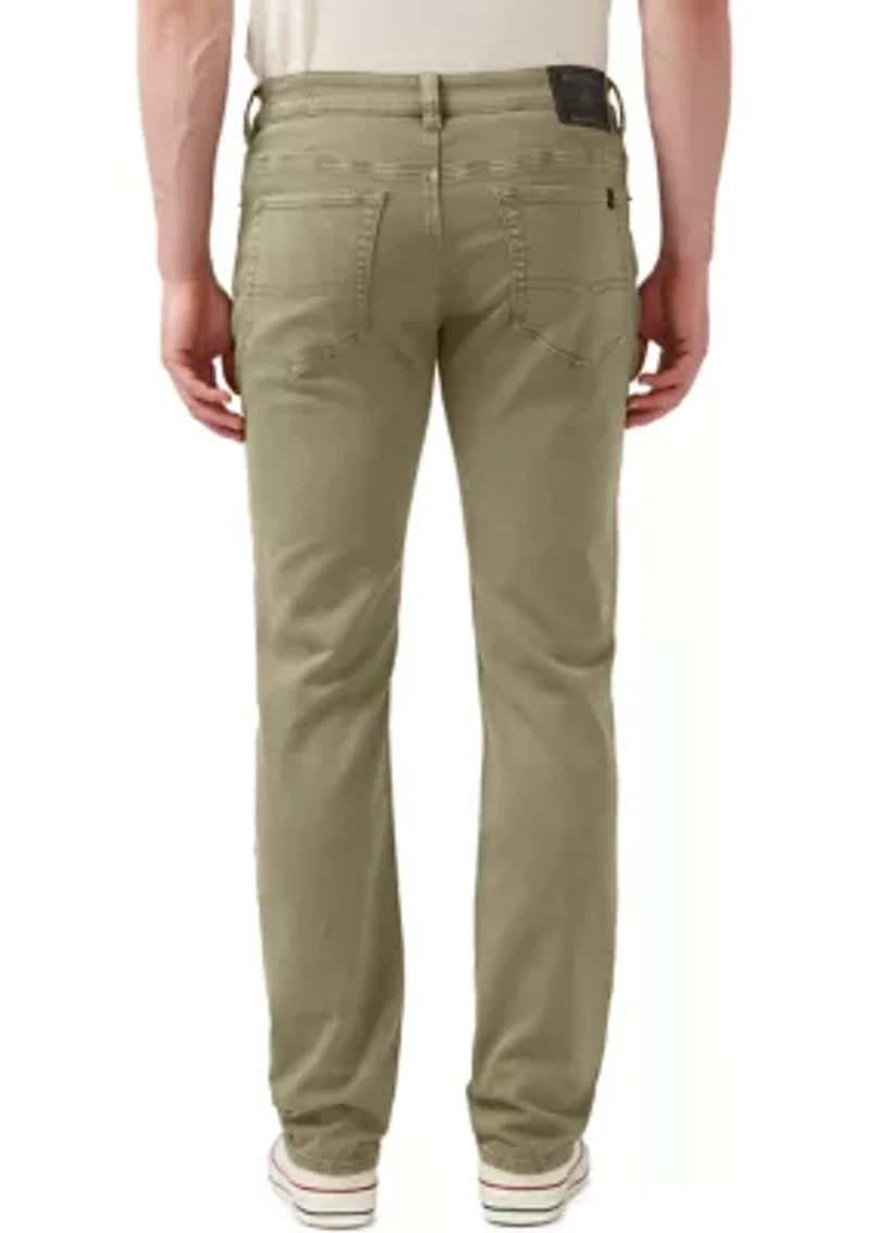 Five-Pocket Relaxed Straight Six Pants, Olive Green
