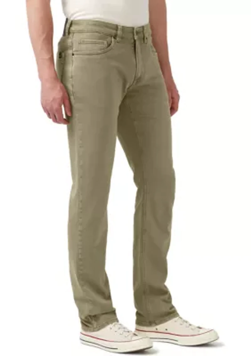Five-Pocket Relaxed Straight Six Pants, Olive Green