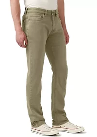 Five-Pocket Relaxed Straight Six Pants, Olive Green
