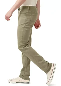 Five-Pocket Relaxed Straight Six Pants, Olive Green