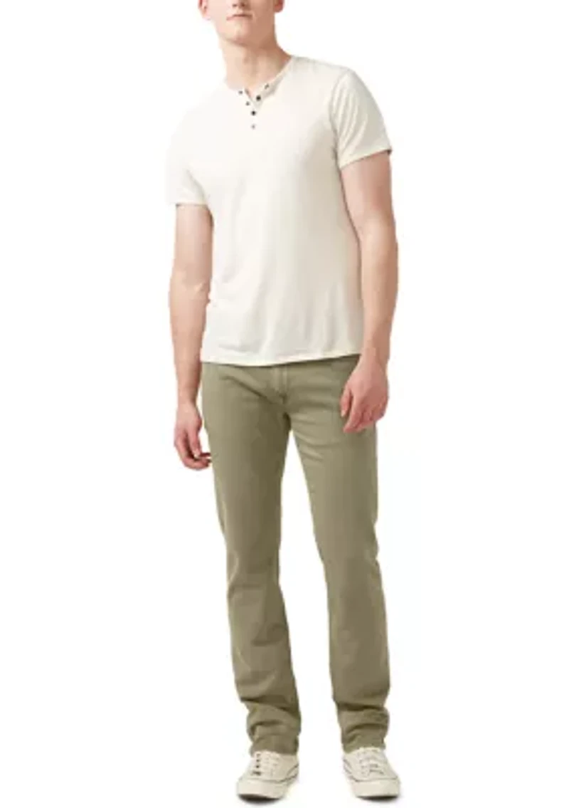 Five-Pocket Relaxed Straight Six Pants, Olive Green