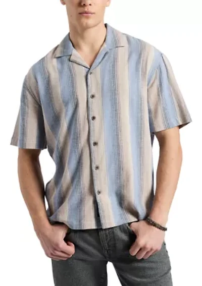 Men's Salaman Short Sleeve Striped Button Up Camp Shirt
