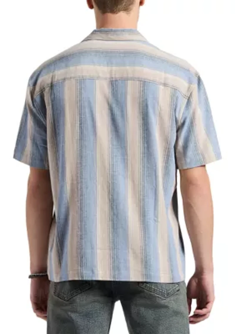 Men's Salaman Short Sleeve Striped Button Up Camp Shirt