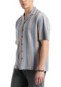 Men's Salaman Short Sleeve Striped Button Up Camp Shirt