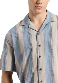 Men's Salaman Short Sleeve Striped Button Up Camp Shirt