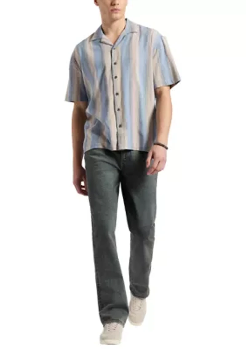 Men's Salaman Short Sleeve Striped Button Up Camp Shirt