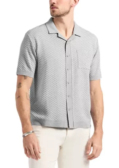 Men's Willow Short Sleeve Jacquard Jersey Button-Up Sweater