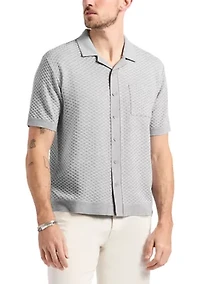 Men's Willow Short Sleeve Jacquard Jersey Button-Up Sweater