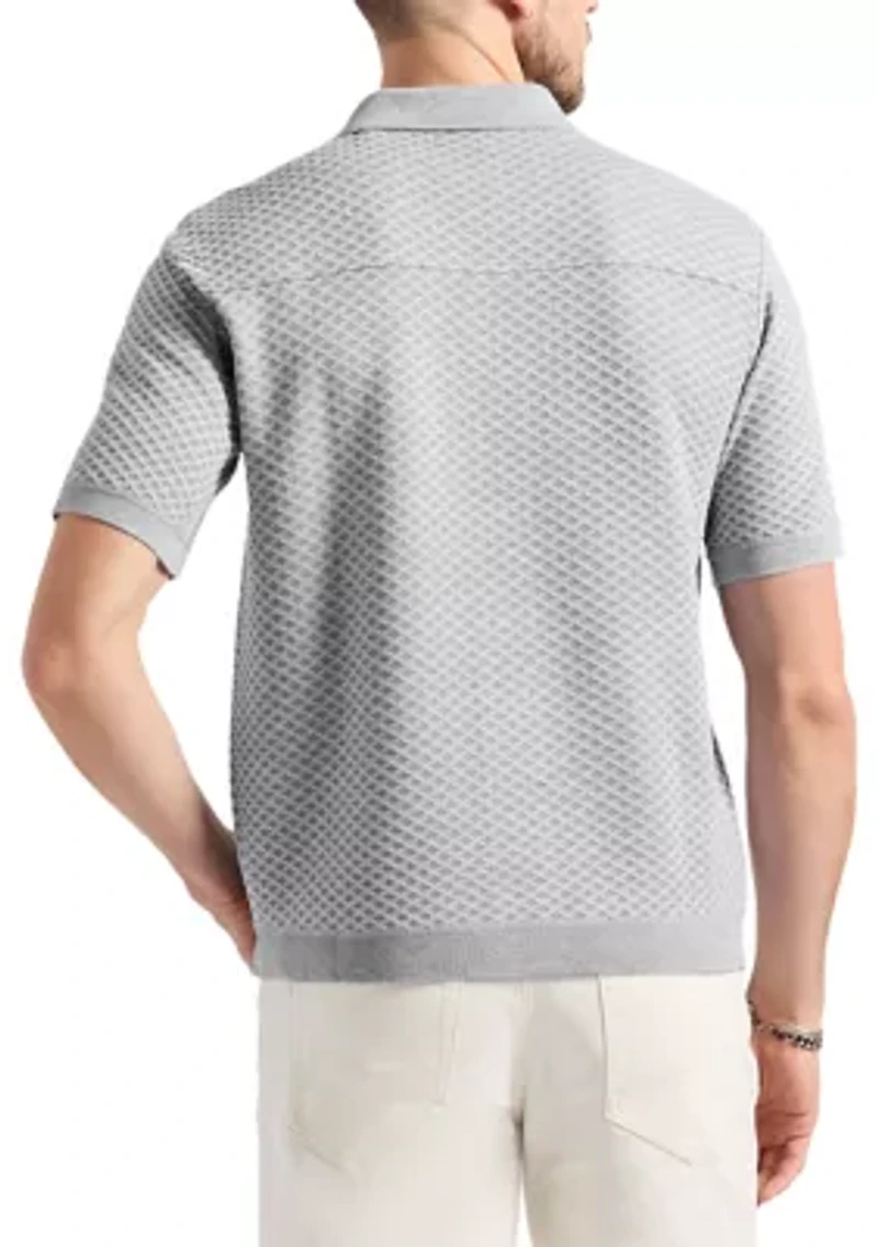 Men's Willow Short Sleeve Jacquard Jersey Button-Up Sweater