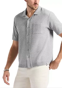Men's Willow Short Sleeve Jacquard Jersey Button-Up Sweater