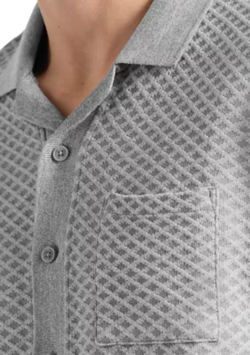 Men's Willow Short Sleeve Jacquard Jersey Button-Up Sweater