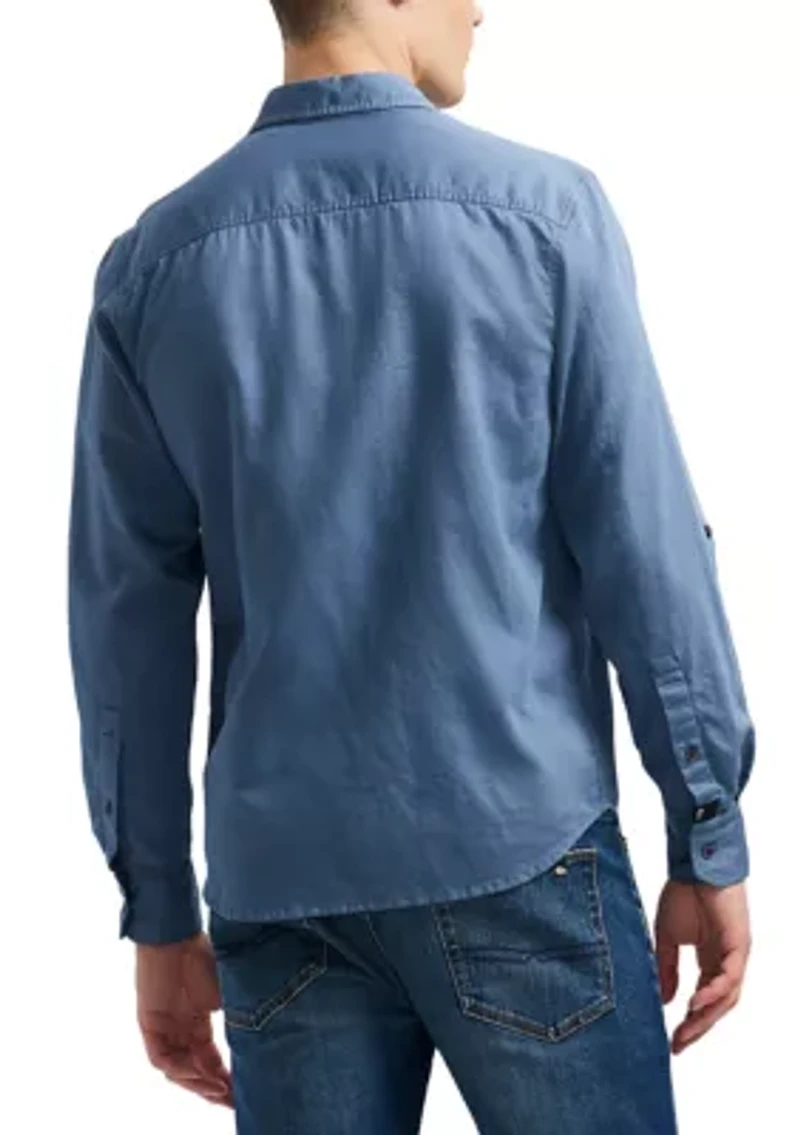 Men's Simbio Long-Sleeve Linen Cotton Blend Button-Up Fitted Shirt, Moonlight Blue
