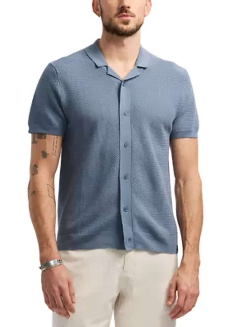 Wasko Button Up Sweater Knit Polo Shirt