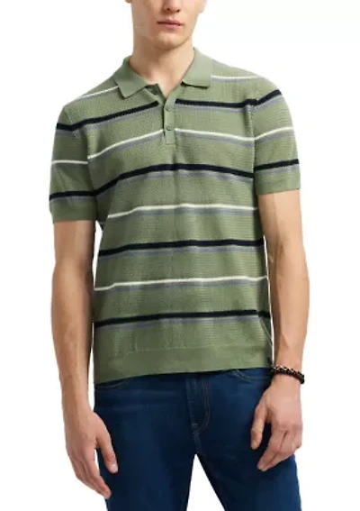 Men's Winder Short-Sleeve Striped Sweater Polo, Hedge Green