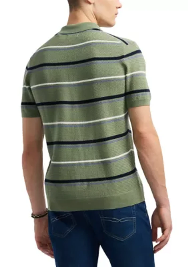 Men's Winder Short-Sleeve Striped Sweater Polo, Hedge Green