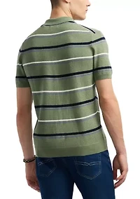 Men's Winder Short-Sleeve Striped Sweater Polo, Hedge Green