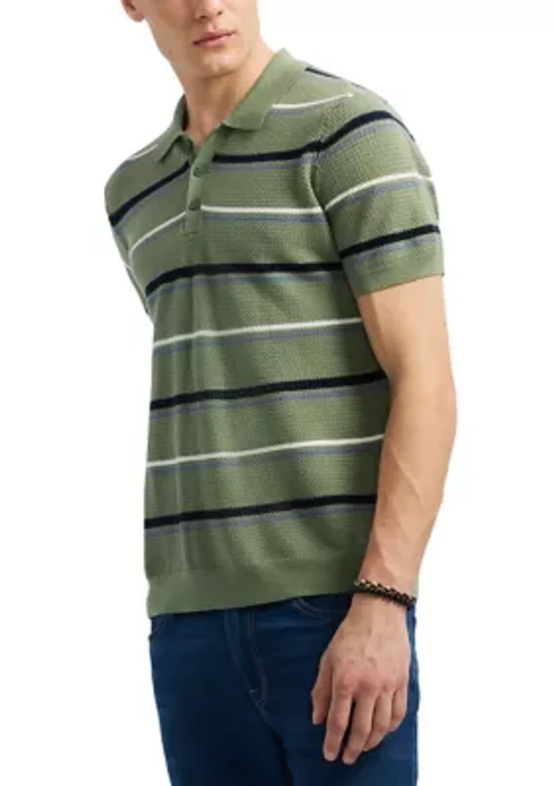 Men's Winder Short-Sleeve Striped Sweater Polo, Hedge Green