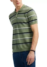 Men's Winder Short-Sleeve Striped Sweater Polo, Hedge Green