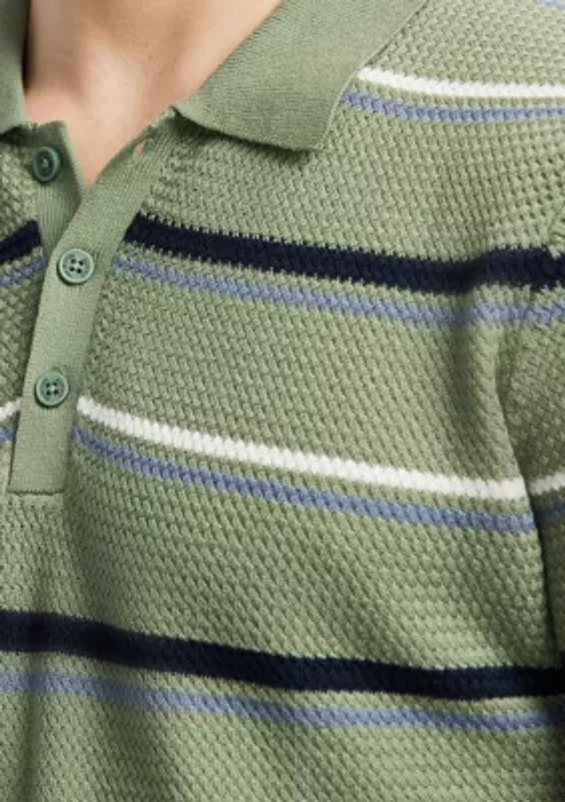 Men's Winder Short-Sleeve Striped Sweater Polo, Hedge Green