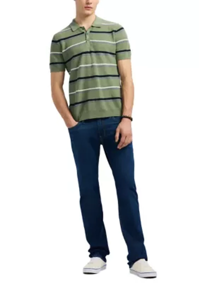Men's Winder Short-Sleeve Striped Sweater Polo, Hedge Green