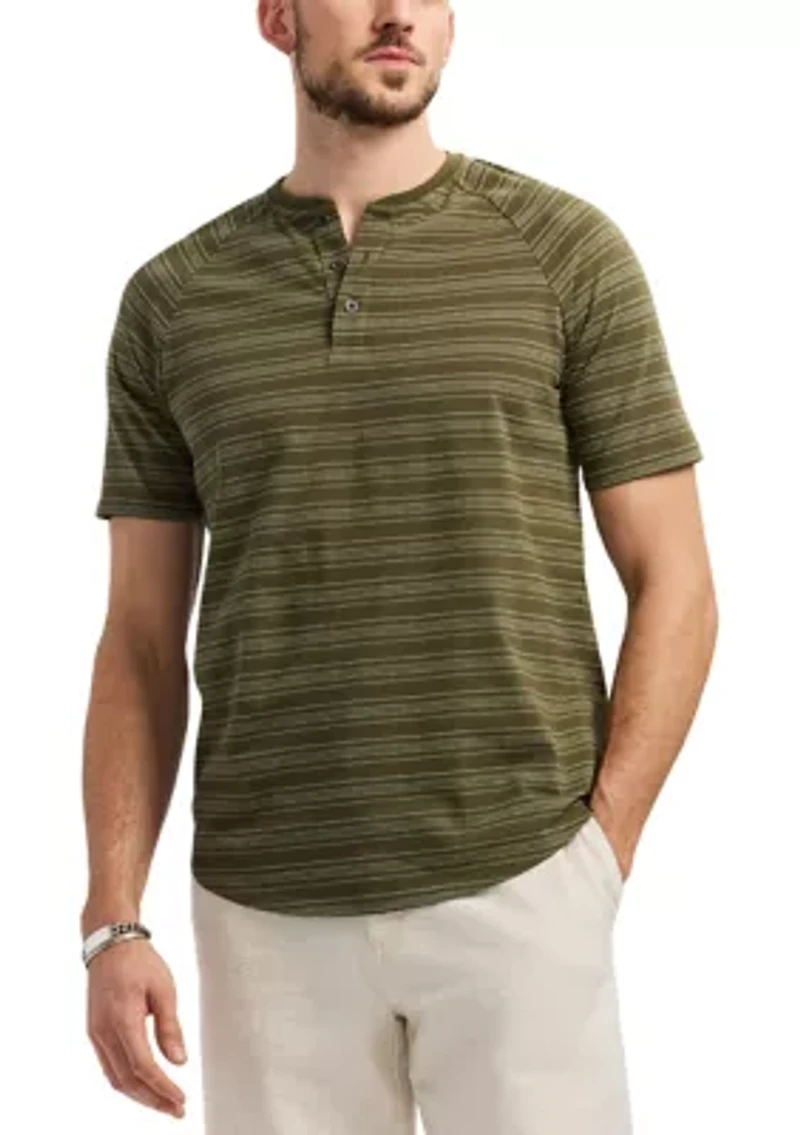 Men's Short Sleeve Striped Henley Top
