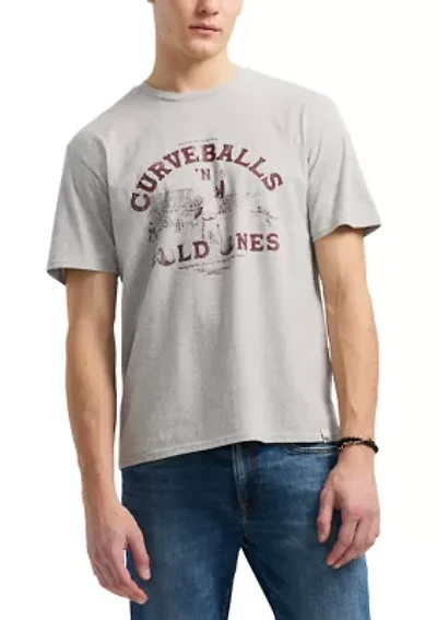Men's Tavis Graphic T-Shirt with Curveballs 'n Old Ones Print, Heather Grey