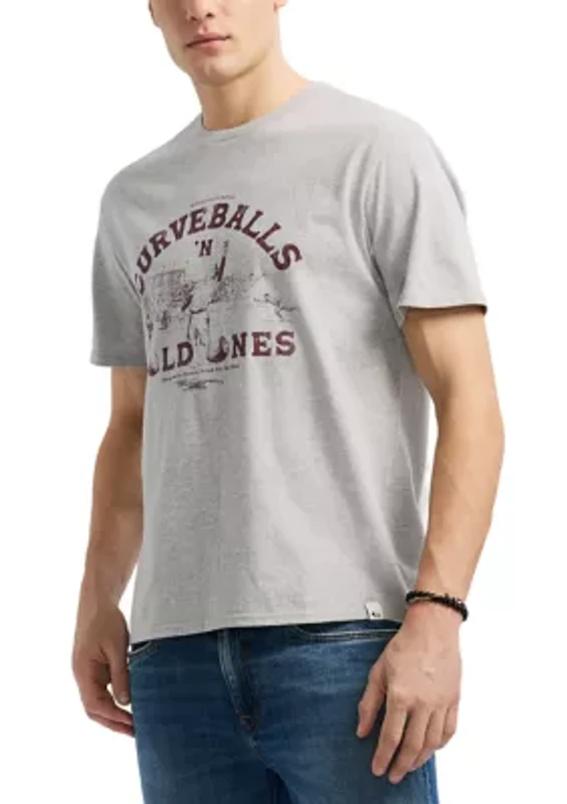 Men's Tavis Graphic T-Shirt with Curveballs 'n Old Ones Print, Heather Grey