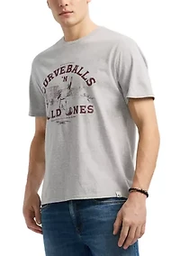 Men's Tavis Graphic T-Shirt with Curveballs 'n Old Ones Print, Heather Grey
