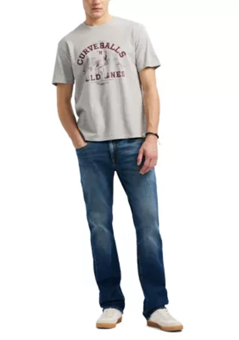 Men's Tavis Graphic T-Shirt with Curveballs 'n Old Ones Print, Heather Grey