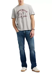 Men's Tavis Graphic T-Shirt with Curveballs 'n Old Ones Print, Heather Grey