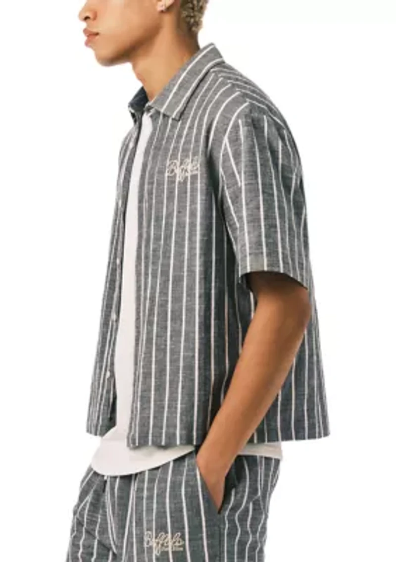 Men’s Short Sleeve Striped Boxy Cropped Shirt