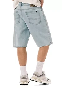 Men's Wide Leg Bleached Out Denim Shorts