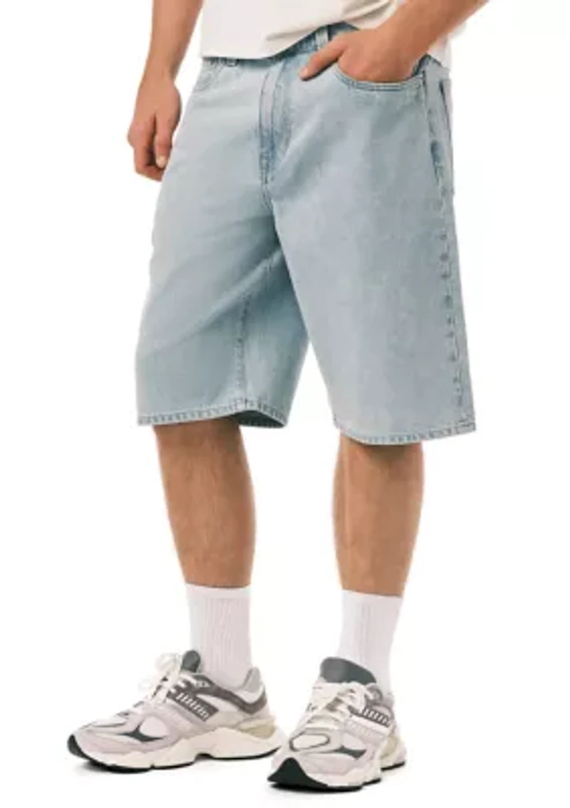 Men's Wide Leg Bleached Out Denim Shorts