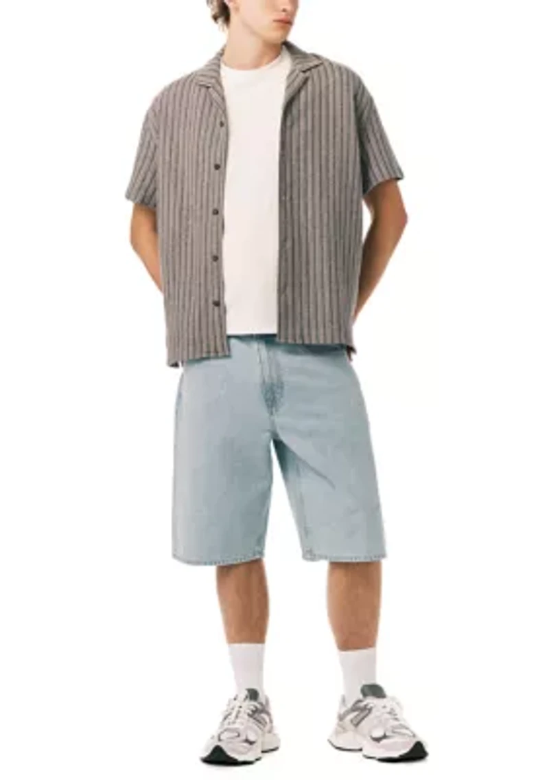 Men's Wide Leg Bleached Out Denim Shorts