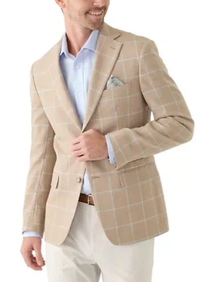 Men's Tan Windowpane Suit Jacket