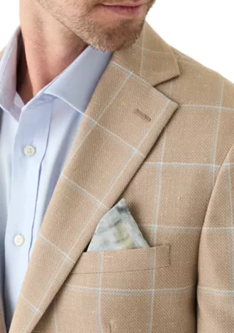 Men's Tan Windowpane Suit Jacket