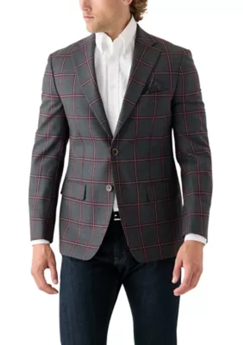Men's Gray Burgundy Windowpane Sportcoat