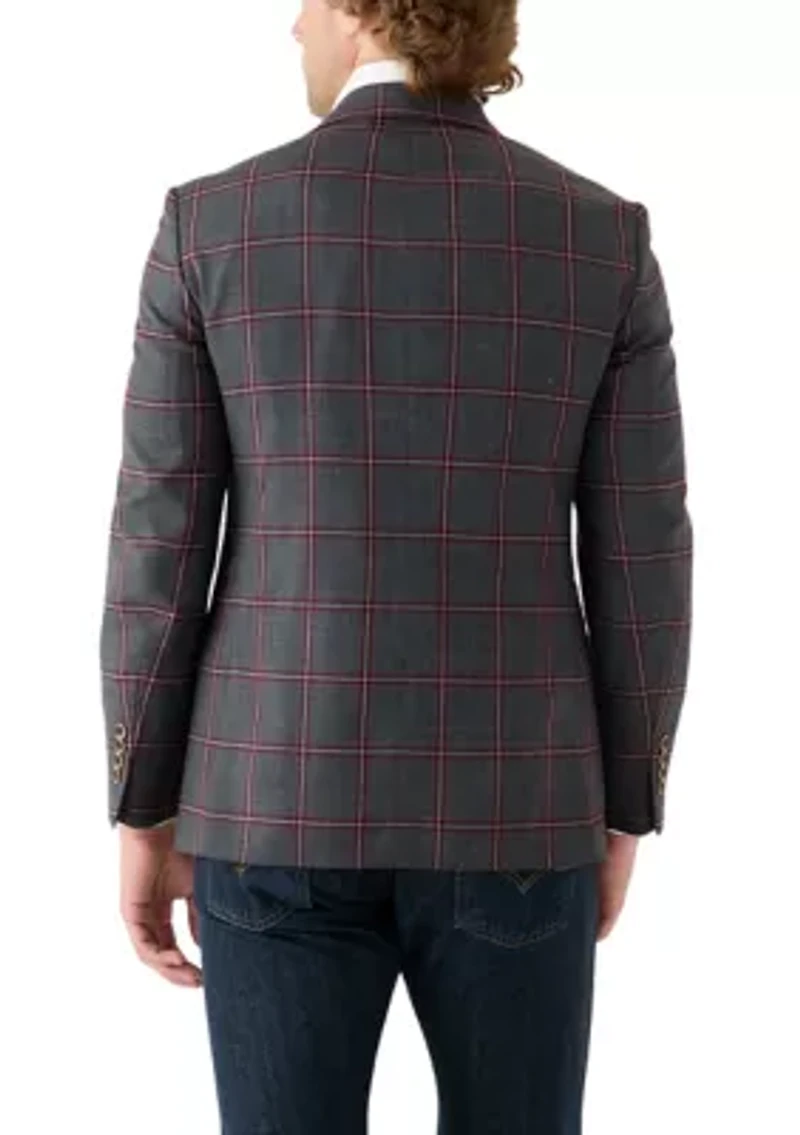 Men's Gray Burgundy Windowpane Sportcoat