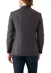 Men's Gray Burgundy Windowpane Sportcoat