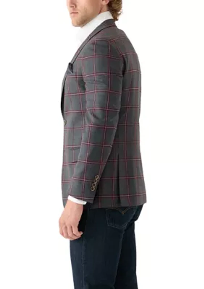 Men's Gray Burgundy Windowpane Sportcoat