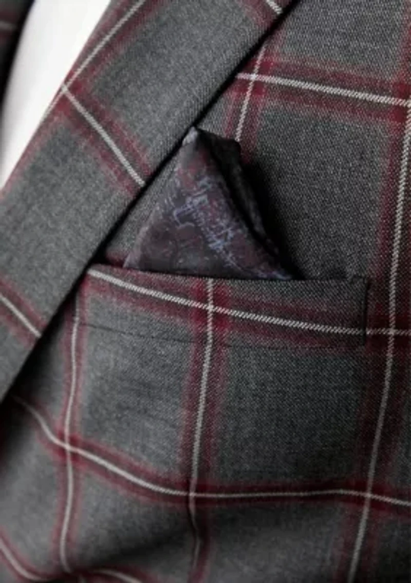 Men's Gray Burgundy Windowpane Sportcoat