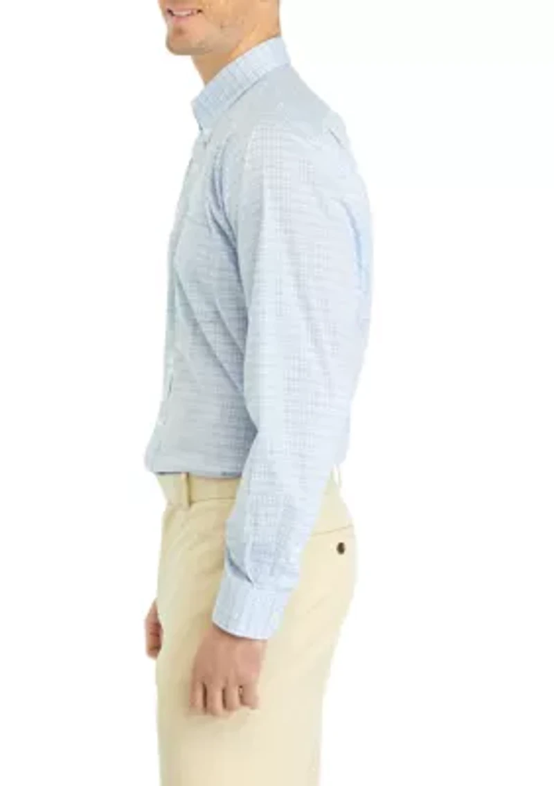 Blue Check Plaid Printed Button Down Shirt