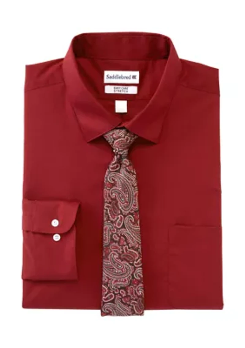 Men's Big Solid Shirt and Paisley Tie Set