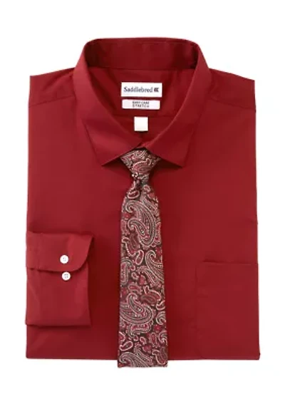 Men's Big Solid Shirt and Paisley Tie Set