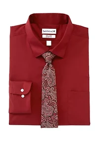 Men's Big Solid Shirt and Paisley Tie Set