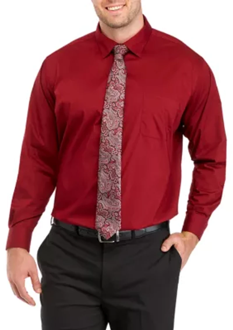 Men's Big Solid Shirt and Paisley Tie Set