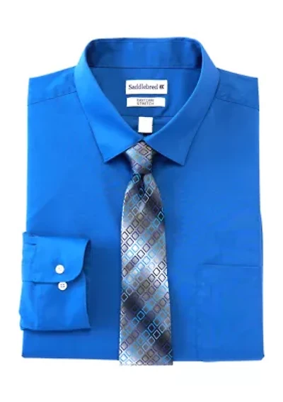 Men's Big Solid Shirt and Printed Tie Set