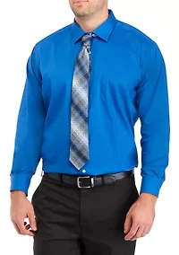 Men's Big Solid Shirt and Printed Tie Set
